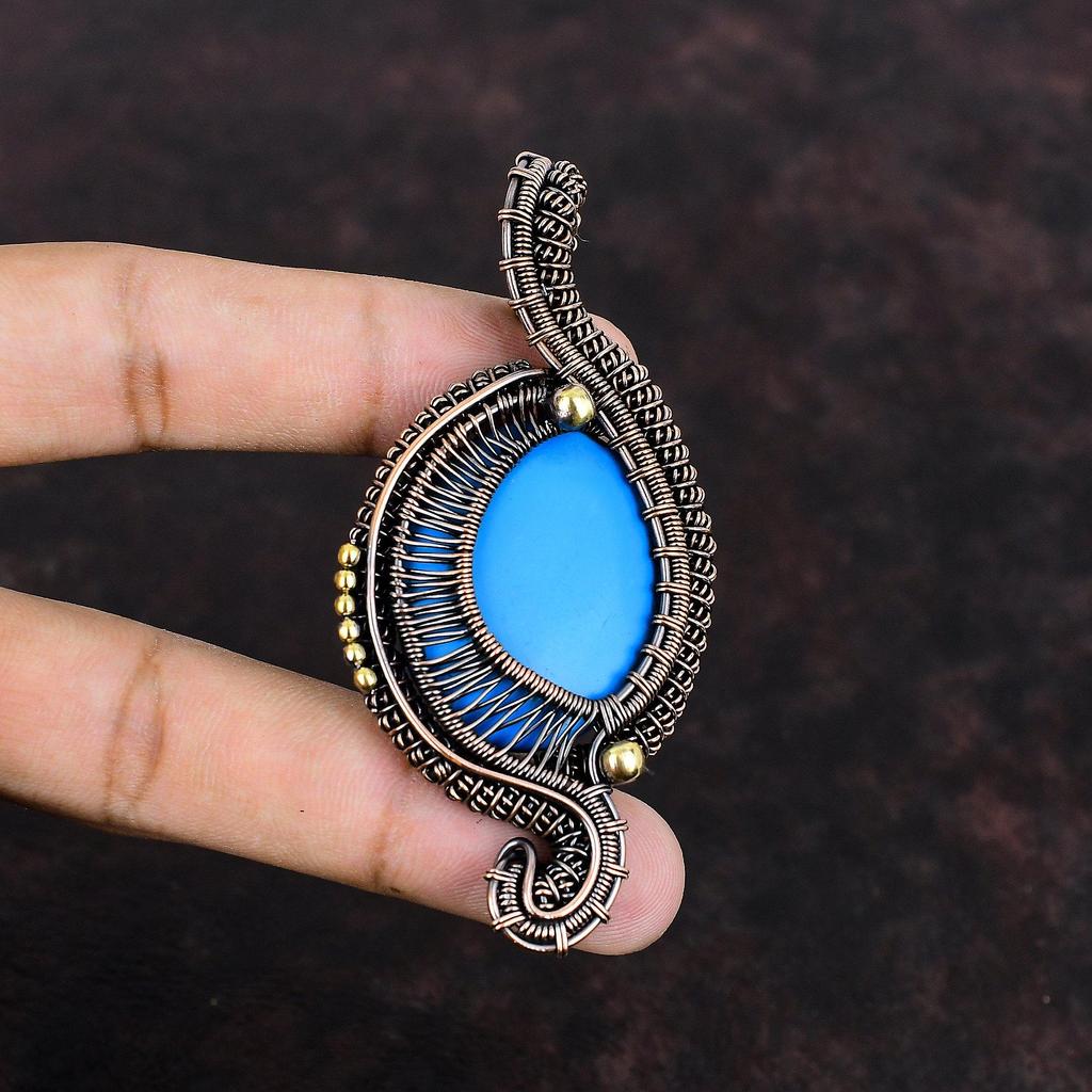 Sleeping Beauty Turquoise Pendant Copper Wire Wrapped Pendant Latest Design Pendant Handmade Copper Wire Jewelry Gemstone Pendant For Gifts