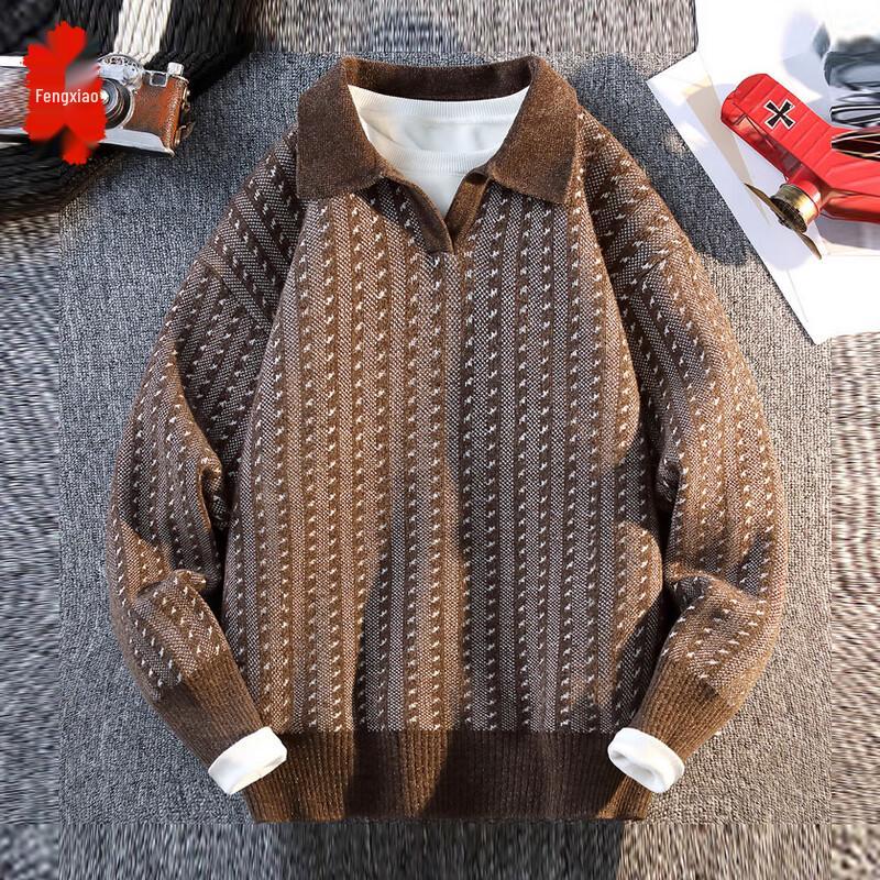 

Men s Versatile Lapel Knit Pullover Sweater L