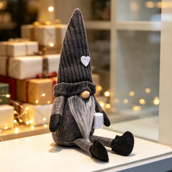 Year Round Decorative Figurines Christmas Gnome Plush Decoration with Long Legs, Faceless Handmade Fabric Cozy Winter Home Decor Doll