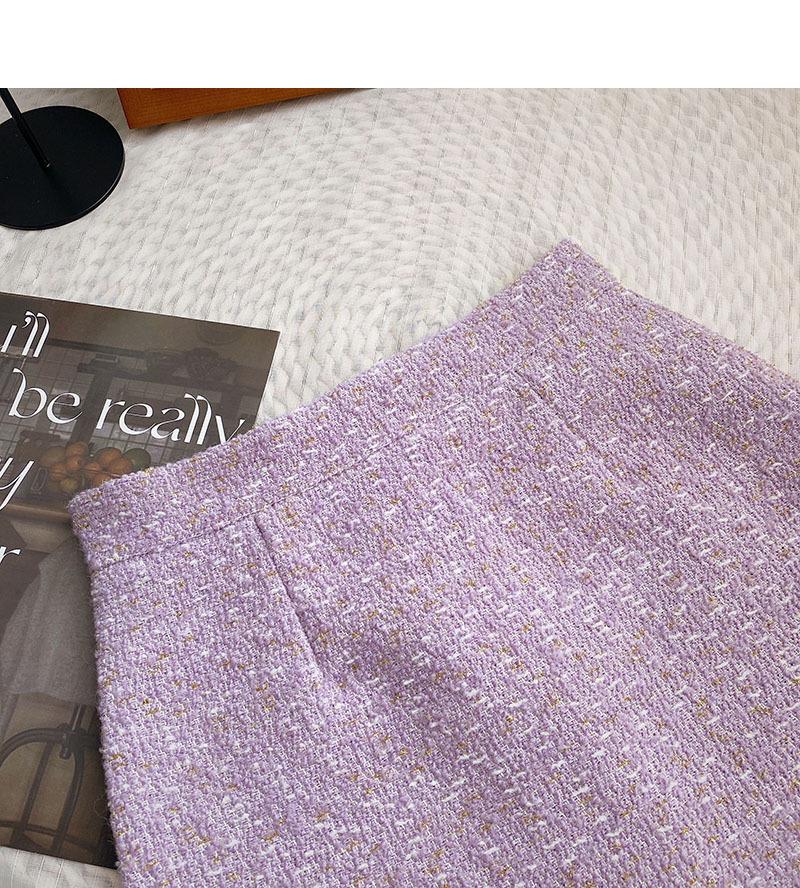 Tweed High-Waisted A-Line Skirt - Women's 2025 Autumn/Winter Korean Coco Style, Purple, Short Length