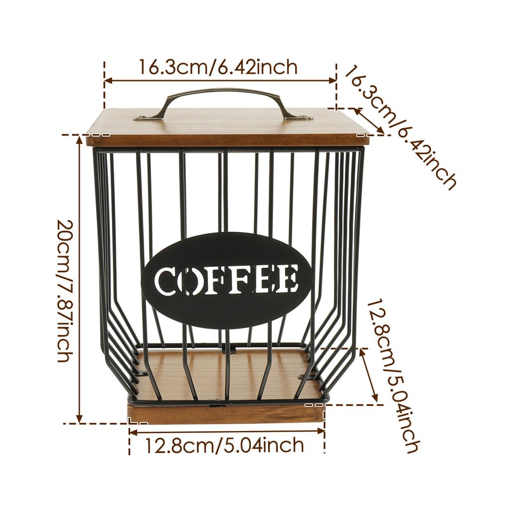 Coffee Capsules Holder Metal Large Capacity Coffee Pod Organizer with Wooden Lid for for Coffee Bar Counter Storage Container