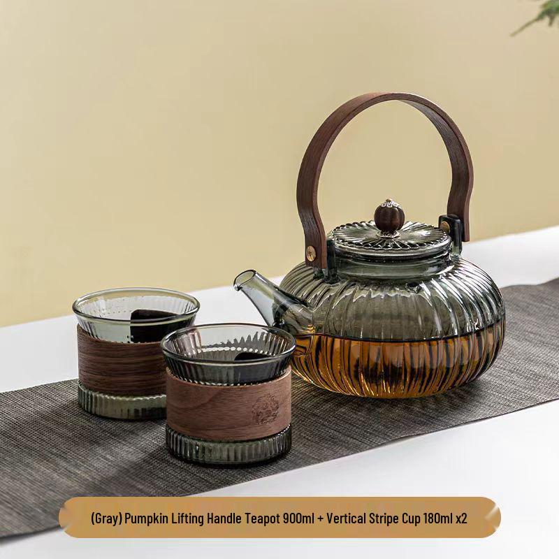 Pumpkin-Shaped High-Temperature Resistant Glass Teapot with Handle for Stove and Electric Ceramic Stove Heating.