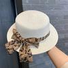 Bow Flat Top Top Hat UV Protection Versatile Casual Straw Hat Women's Summer Seaside Vacation Beach Hat