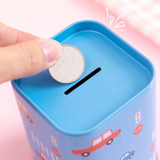 Square Tinplate Piggy Bank Cartoon Coin Cash Storage Jar Container Children Money Saving Box Decoration Boys Girls Gift