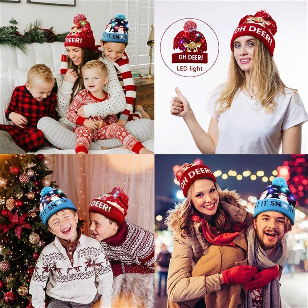 Xmas Tree Snowman Cartoon Knitted Cap Sweater Beanie Christmas Hat LED Hat