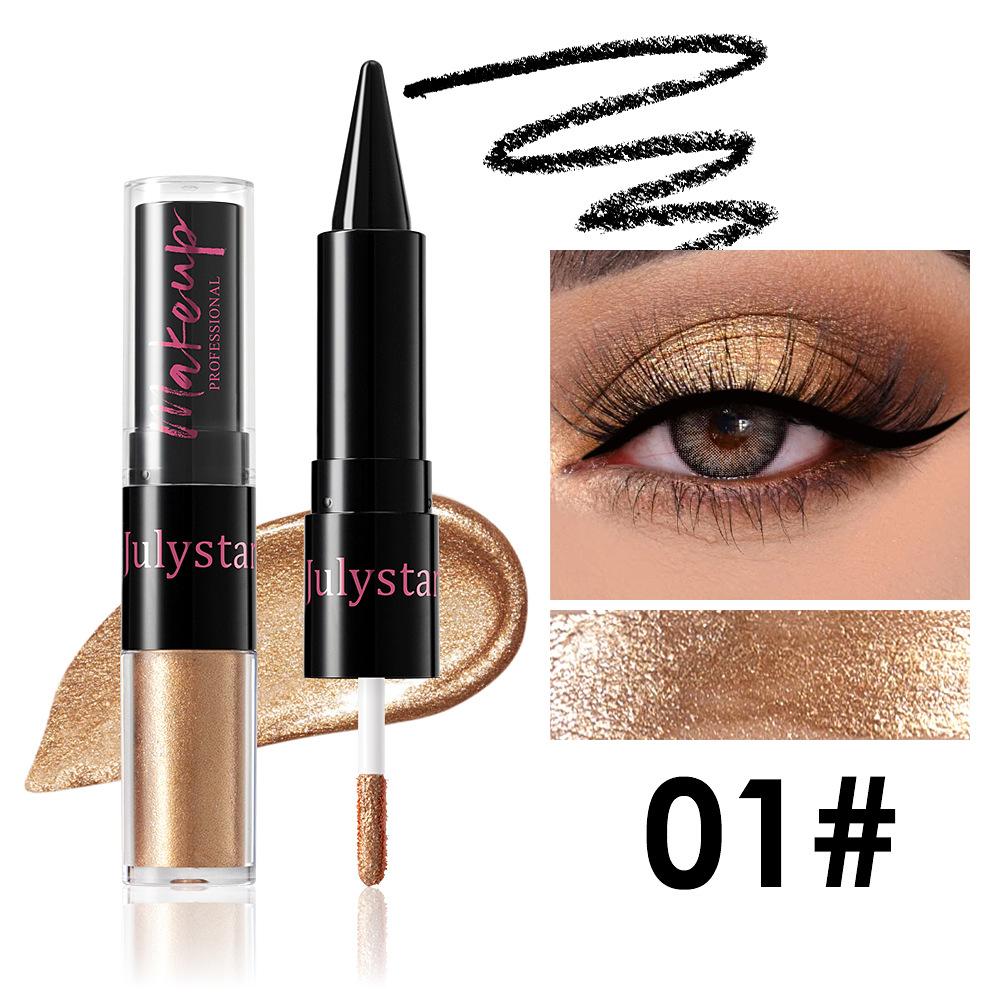 

Жидкие тени для век Julystar Pearl Fine Glitter Eyeshadow Liquid 2-in-1 Double Head Easy Color Cool Black Velvet Eyeliner Combination