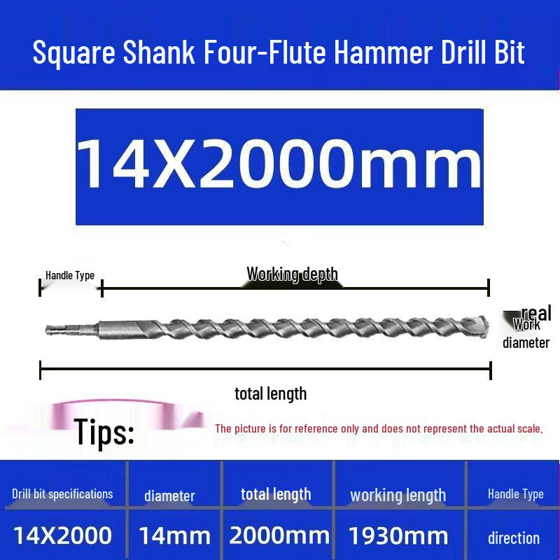 Extended Electric Hammer Drill Bit, Square & Round Shank, for Concrete Piercing - Available in 500mm to 2m Lengths