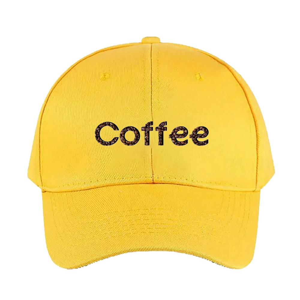Coffee Text with Beans Caps Summer Adult Baseball Cap Adjustable with Curved Brim Duckbill Hat Protection Sun Hats