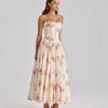 House European and American French Sweet Romantic Seaside Vacation Print Waist Tube Top Suspender Dress Long Dress