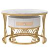 End Table 2 In 1 Round Coffee Made of MDF Side with A Marble Tabletop and Plastic Rattan Sofa Drawers Solid Wood Handles Gold-Colored Iron Legs. 70