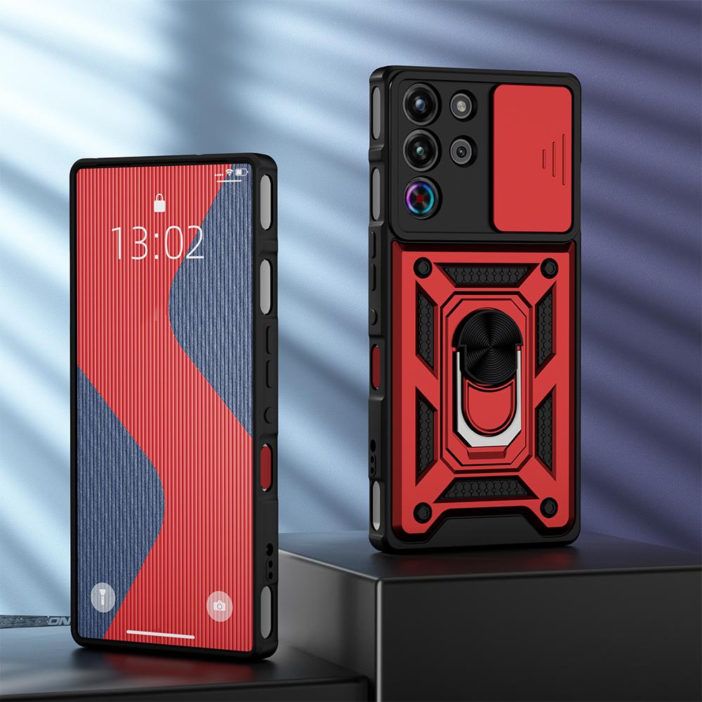 KEYSION Shockproof Case for ZTE nubia RedMagic 10 Pro+ Slide Camera Protection Ring Stand Phone Cover for RedMagic 10S Pro+ 5G