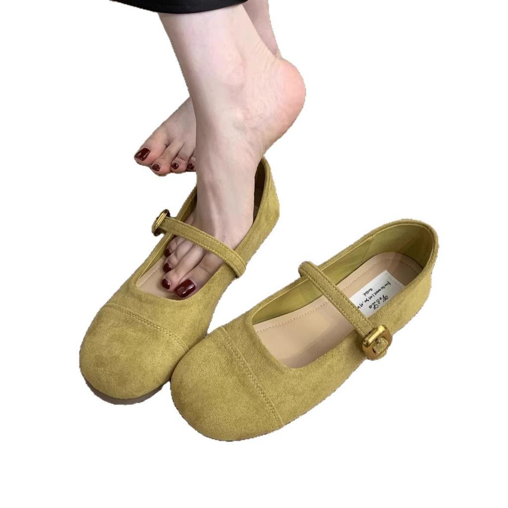 Light Mouth Red Single Shoes Female Spring and Autumn New French Retro Gentle Fairy Suede Mary Jane Shoes Flat Beanie Shoes
