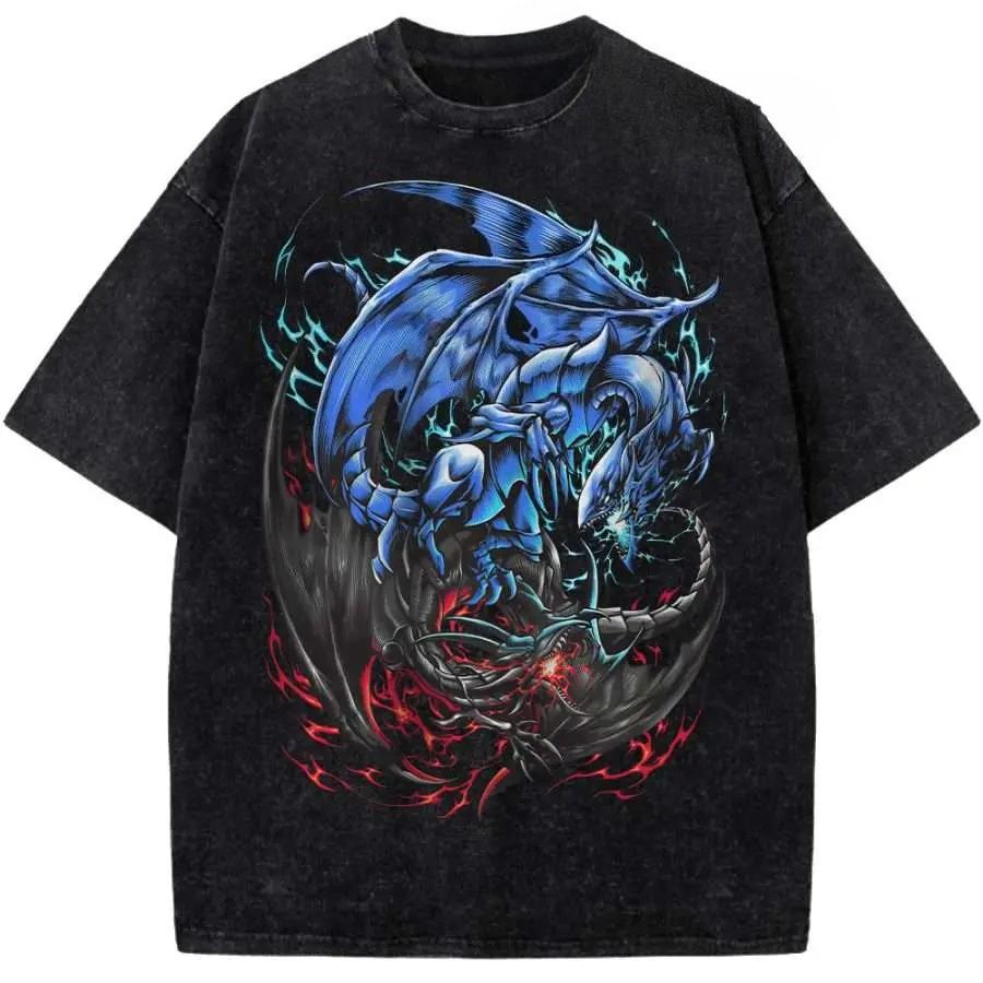 Manga Yu-Gi-Oh T-Shirt Blauer Weißer Drache Y2k Gewaschenes T-Shirt Übergroßes T-Shirt Für Herrenbekleidung Kurzarm Polyester Tee Top S blue