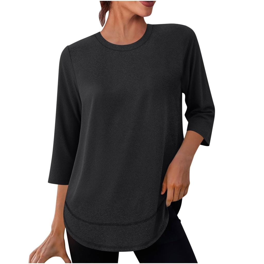 Women's Fashionable Casual Neck Colour Three-Quarter Sleeve T-Shirt Top