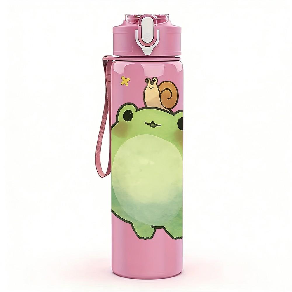 1PC Green Frog Cute Cartoon Animal 750ml Color Plastic Sports Water Bottle Leakproof Flip Straw Lid Suitable for Sports Office Home Use