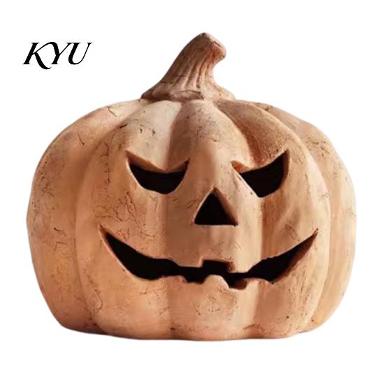 Spookachtige Seizoen Feestartikelen Halloween Pompoen Kaarsenhouder, Hars Lantaarn Theelicht Houder met Gloeiend voor Kinderen Uitgesneden Gezicht Herfst Boerderij Tafel Schouw
