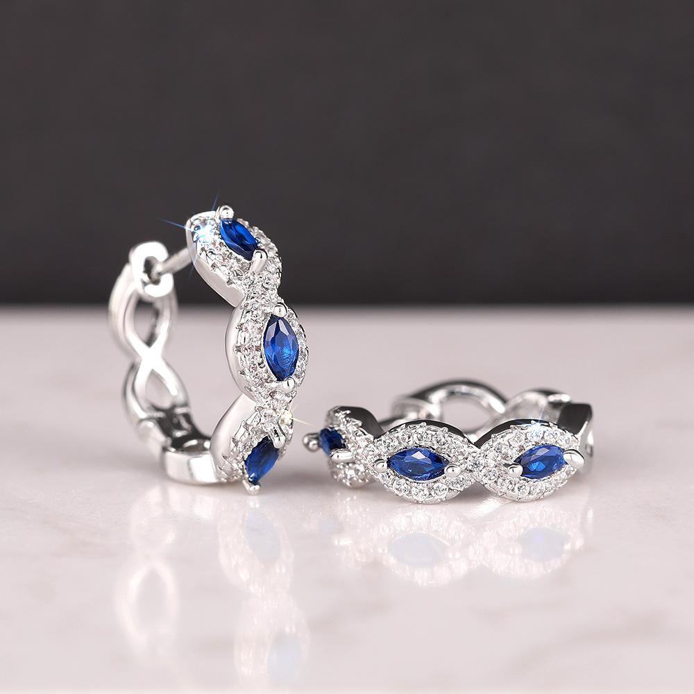 Marquise Blue Sapphire Huggie Earrings, Cubic Zirconia Paving Sapphire Women's Earrings, Luxury Jewelry Gifts