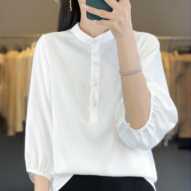 Women's Shirt Standing Collar Bubble Sleeve Loose Casual Top