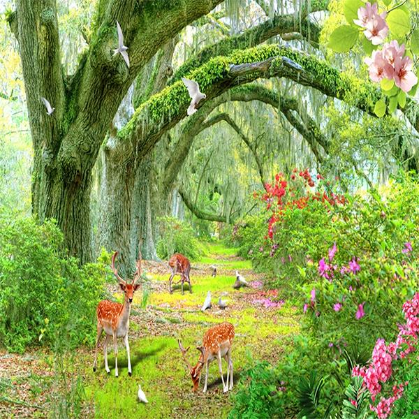 3d Green Forest Wallpaper Trees Animal Mural Living Room Sofa Background Wall Mural Home Decoration