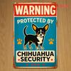 [2D Flat] 1pc 8x12 Inch Retro Metal Tin Sign - "WARNING: CHIHUAHUA SECURITY" - Humorous Dog Warning Plaque Metal Wall Art Decor