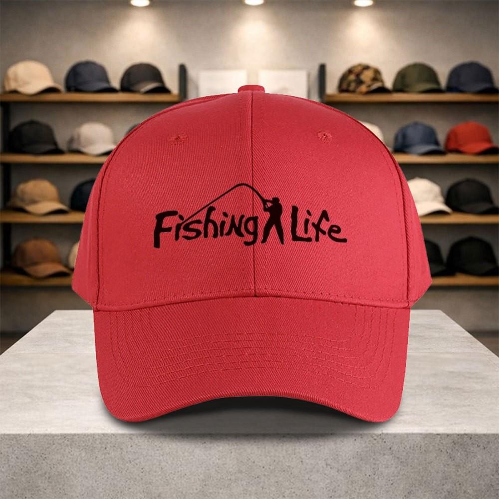Fishing Life Baseball Cap Unisex Adjustable Polyester Outdoor Casual Curved Brim Hat One Size