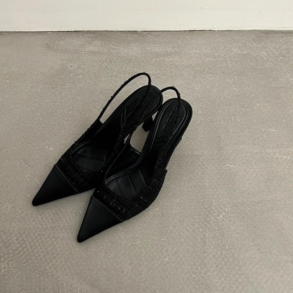 Women Summer Shoes 2025 New Low Heels Slingbacks Shoes for Women Fashion Pointed Slender Heel Pumps Shoes Back Empty Toe Sandals