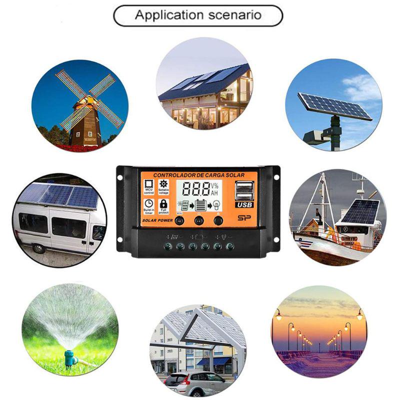 10A/20A/30A/40A/50A/60A/70A/80A/90A/100A Ecran LCD automat Controler de încărcare solară Regulator cu panou solar dublu USB 12V24V