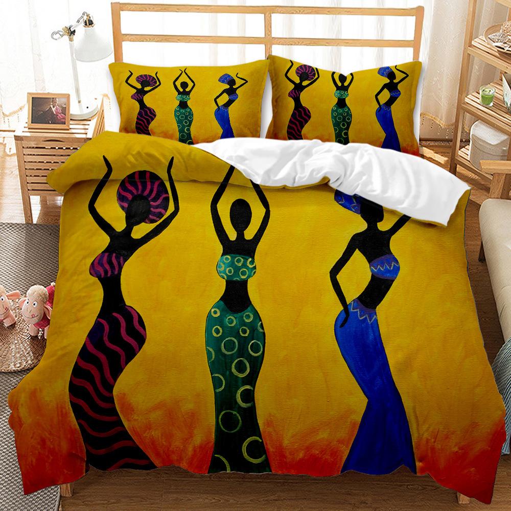 African Duvet Cover Microfiber Ethnic Afro Twin Bedding Set African American Comforter Cover Orange Ancient Desert Quilt Cover