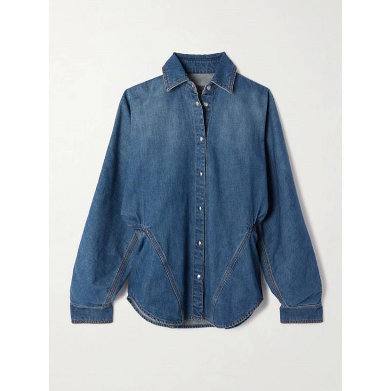 Womens Denim Two-Piece Set Loose Shirt With Raglan Sleeve Asymmetrical Hem Skirt Streetwear Fall 2025