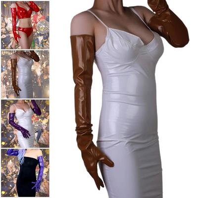 High Gloss Faux Leather Extra Long Gloves Various Shades For Style And Costume Play