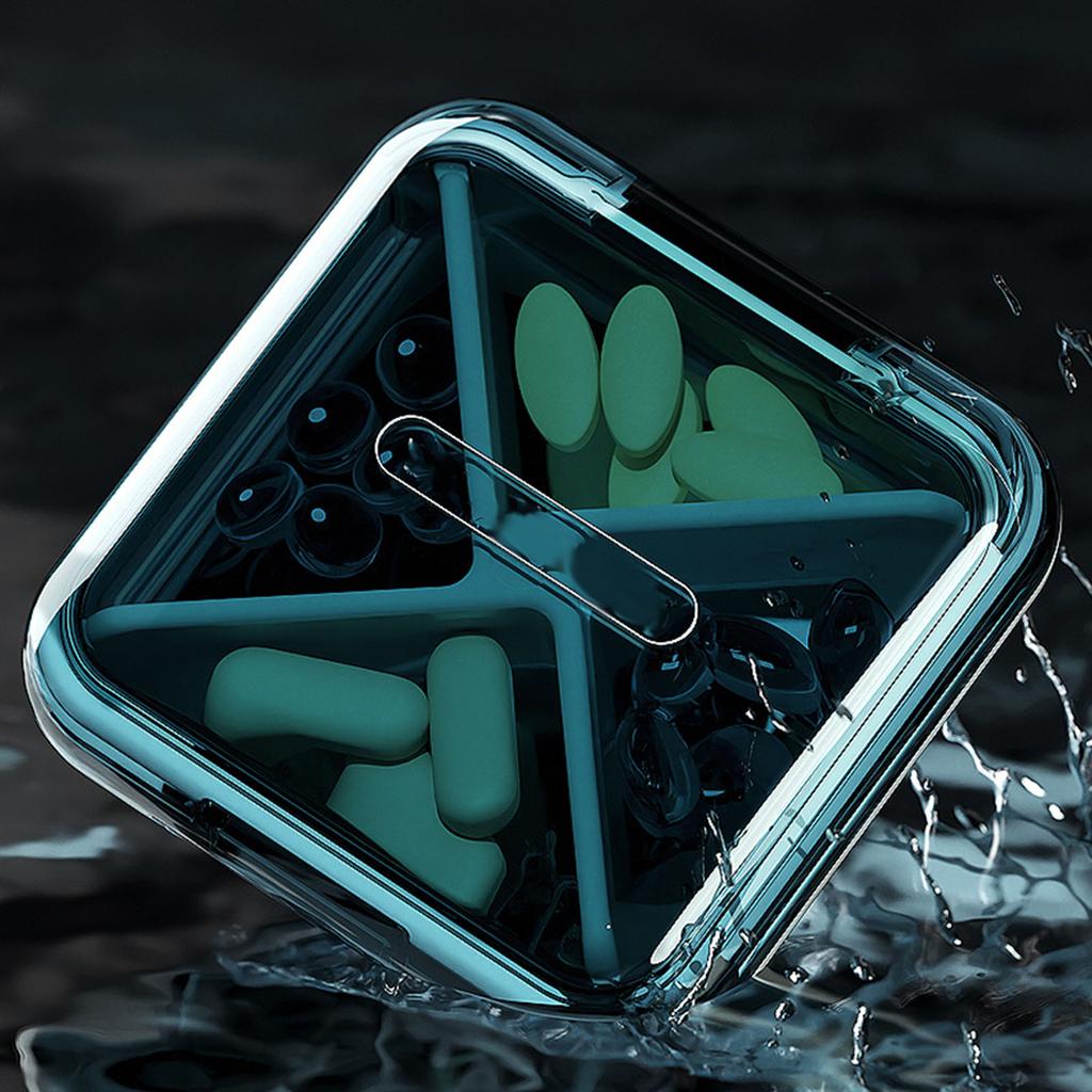 Tragbarer Medikamenten-L-Koffer Silikon Edelstahl Hohe Dichte Reise-Medikamentenkoffer für Vitamin Medikament Blau