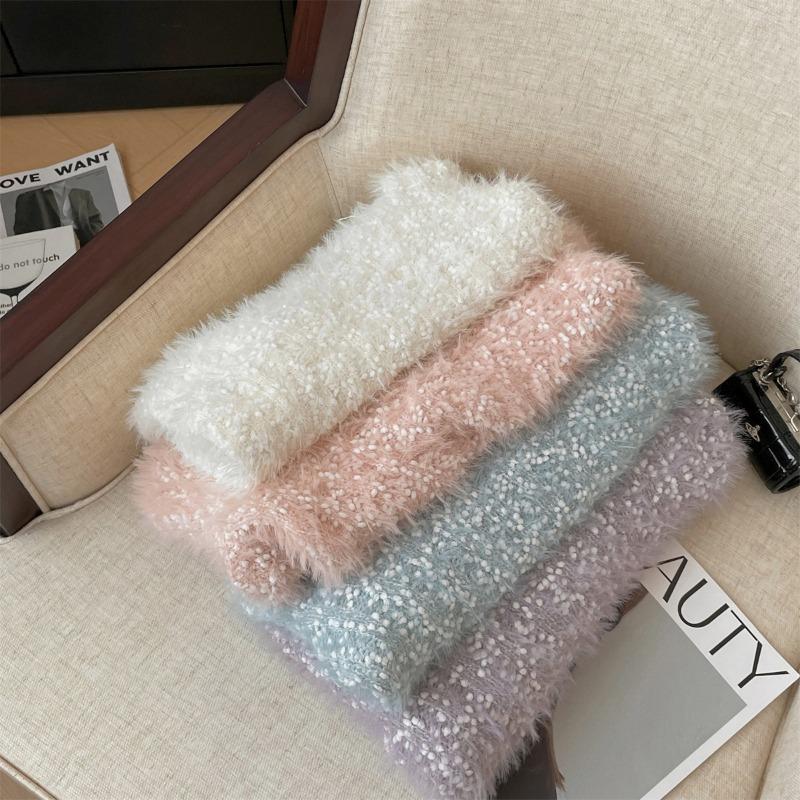 Light purple lazy wind soft waxy sweater women's autumn and winter versatile new plush small short knitted sweater top