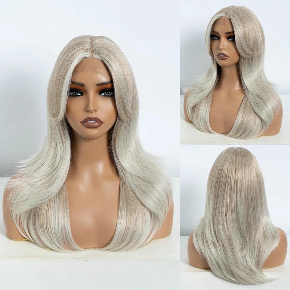 

FREEDOM Straight Synthetic Lace Front Wigs For Black Women Ombre Blonde Brown Lace Wig 20 Inch Wig With Bangs Cosplay Lace Wig (as the picture,20inches)