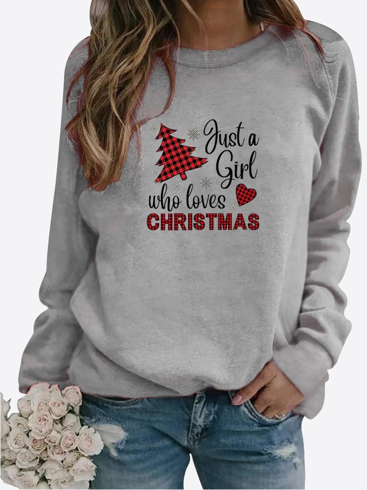 Høst og vinter dame juletema utskrift genser rund hals Langermet Uformell genser Plus Size Topp