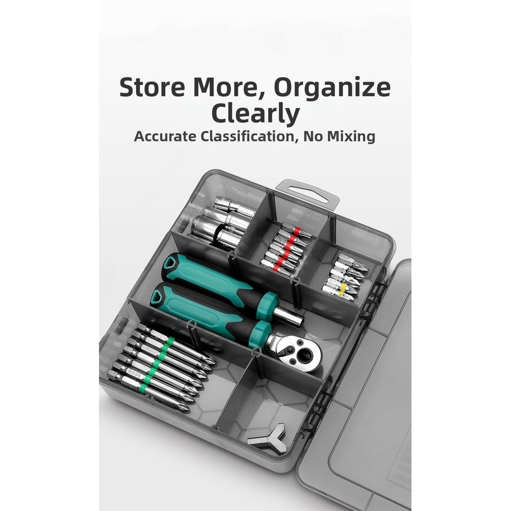 20x14.7cm Plastic Tool Box Parts Organizer Modular Storage Transparent Case Detachable Sections Nuts Bolts Mechanic Tools Set A