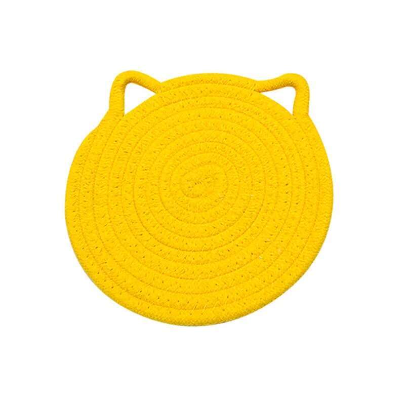 

Подставки под стаканы в форме кошачьих ушей из плетеного льна, изоляционные коврики для стола, противоожоговые коврики для кухонных кастрюль и подставки для чая, кухонные принадлежности 24cm