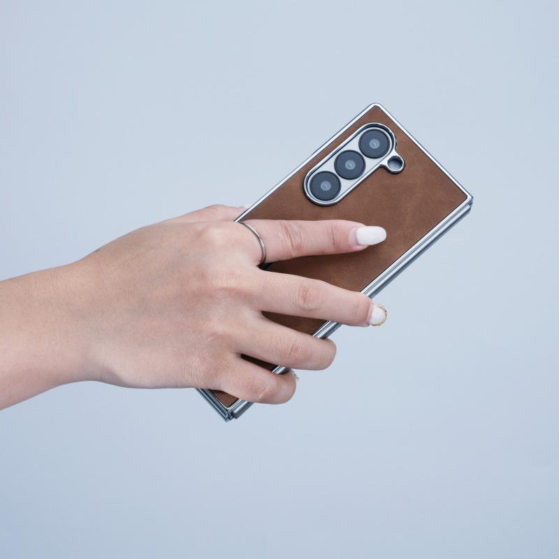 Samsung Z Fold7/6 Phone Case: Electroplated Leather Stand for Folding Screen Protection (Fits Models 5/4/3)