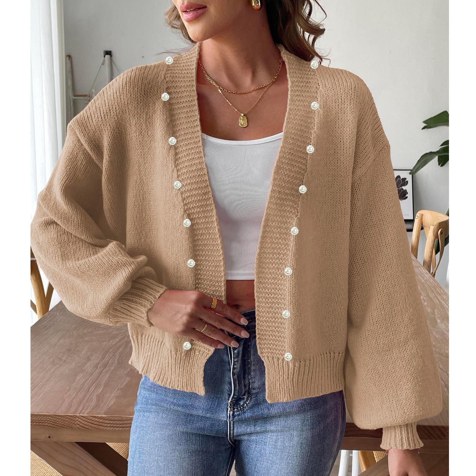 

Женская повседневная свободная куртка с жемчужными бусинами-гвоздиками, кардиган, куртка и свитер-кардиган M хаки