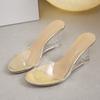 Summer new fashion high-heeled slippers women's transparent wedge shoes one-character outer wear fairy wind cool slippers tide
