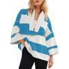 Women's Oversized Striped Shirt Half Zip Sweatshirt Patchwork V Neck Top Casual Loose Pullover
