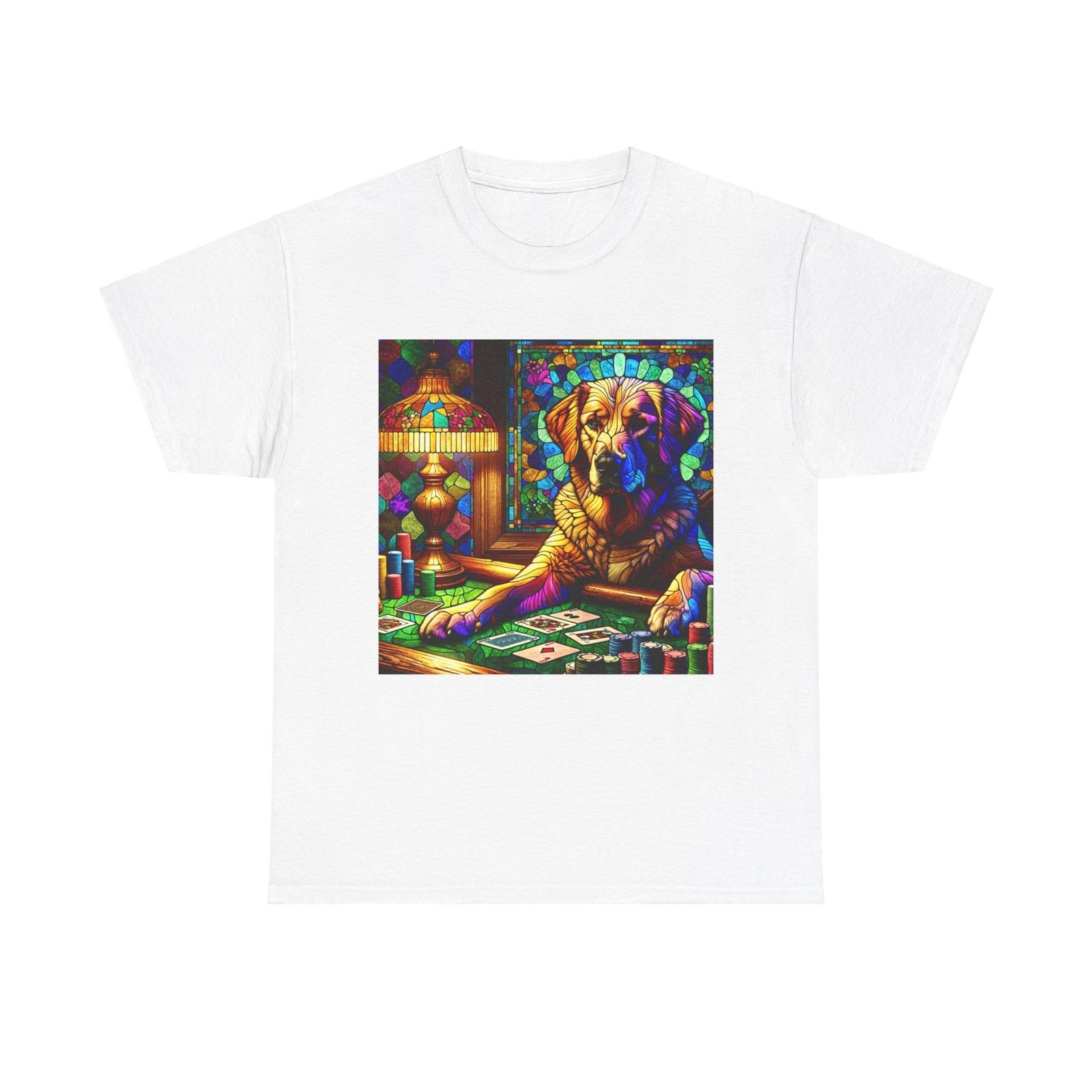 Unisex Adult T Shirt Stained Glass Style Art Lab Dog Playing Poker Pet Graphic S разноцветный