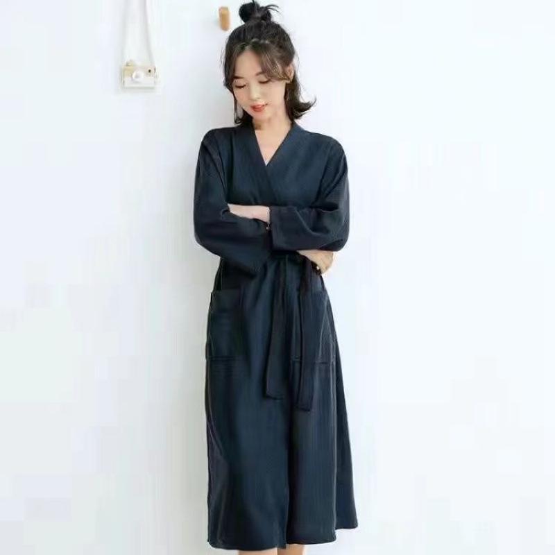 Unisex Waffle Weave Bathrobe: Lightweight, Water-Absorbent Yukata-Style Nightgown for Spring, Summer, and Autumn