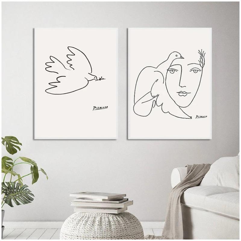 Matisse Picasso Retro Móda Moderní Lineární Náčrt Plakáty a Tisky Nástěnné Umění Obrazy na Plátně pro Domácí Dekoraci Dekorace Obývacího Pokoj