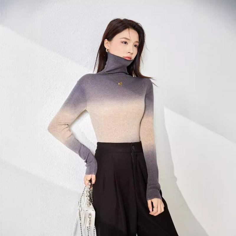 

Autumn new niche design sense gradual change of color slim and thin silk wool long sleeve bottoming knitted sweater women 115 (90-57.5 kg) серый