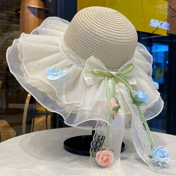 Bow Flower Big Brim Beach Straw Hat Women Spring and Summer New Seaside Sunshade Sun Hat Tide
