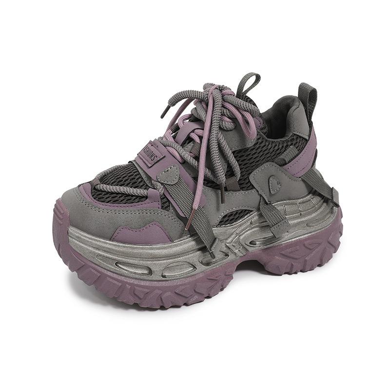 Autumn new platform dad shoes women's black splicing muffin sports breathable waffle casual shoes