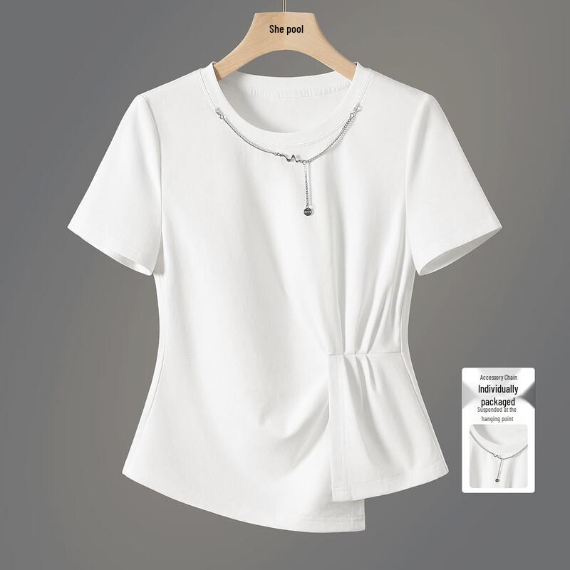 Women s Pleated Waist-Cinching Slim Fit T-Shirt XL белый