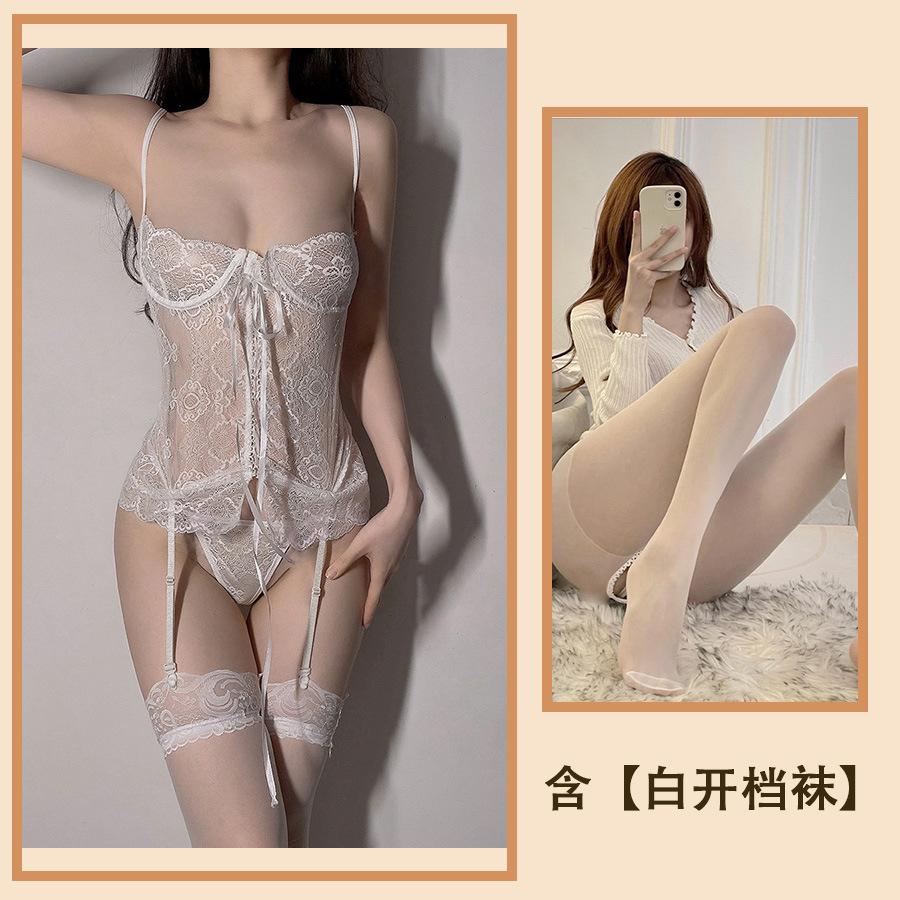 Sexy Underwear, Sexy Lace One-piece Women's Suspender, Pure Desire, Perspective Steel Ring, Lace-up Vest, Cute Woman
