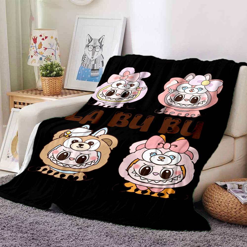 1Pc Labubu Cute Cartoon Blanket Soft Comfortable Polyester Blanket All Season Cozy Throw Bedroom Office Outdoor Use Christmas Gift Choice Print Home B