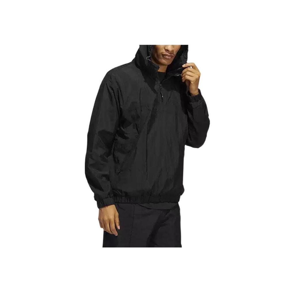 Adidas Originals Trefoil Solid Half-Zip Hooded Windbreaker Jacket Men Outerwear Black HA1278